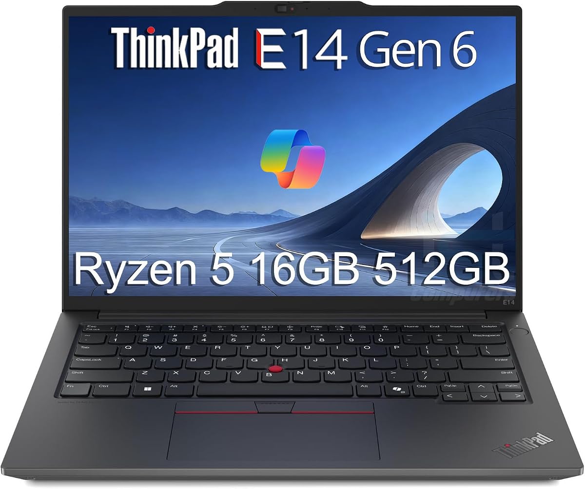 Lenovo ThinkPad E14 Laptop, AMD Ryzen 5 7535U, 16GB DDR5 RAM, 512GB SSD | 14" FHD+ Anti-Glare, 6-Core, > Intel i7-1355U, Business PC, Fingerprint, Backlit KB, 1080p Webcam, Wi-Fi 6, Win 11 Pro