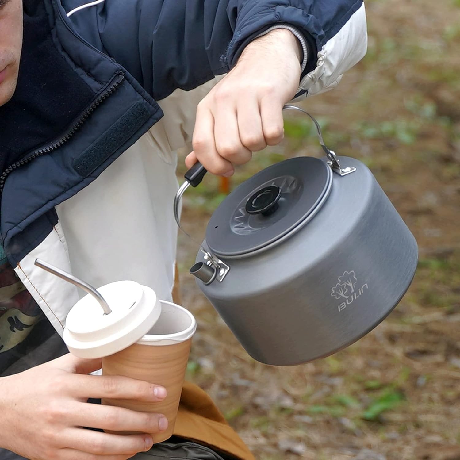 Bulin Bollitore da Campeggio, bollitore Portatile Piccolo in Alluminio anodizzato, teiera con Fondo reattore per 2-3 Persone, Ideale per Trekking, Campeggio, Picnic, Outdoor