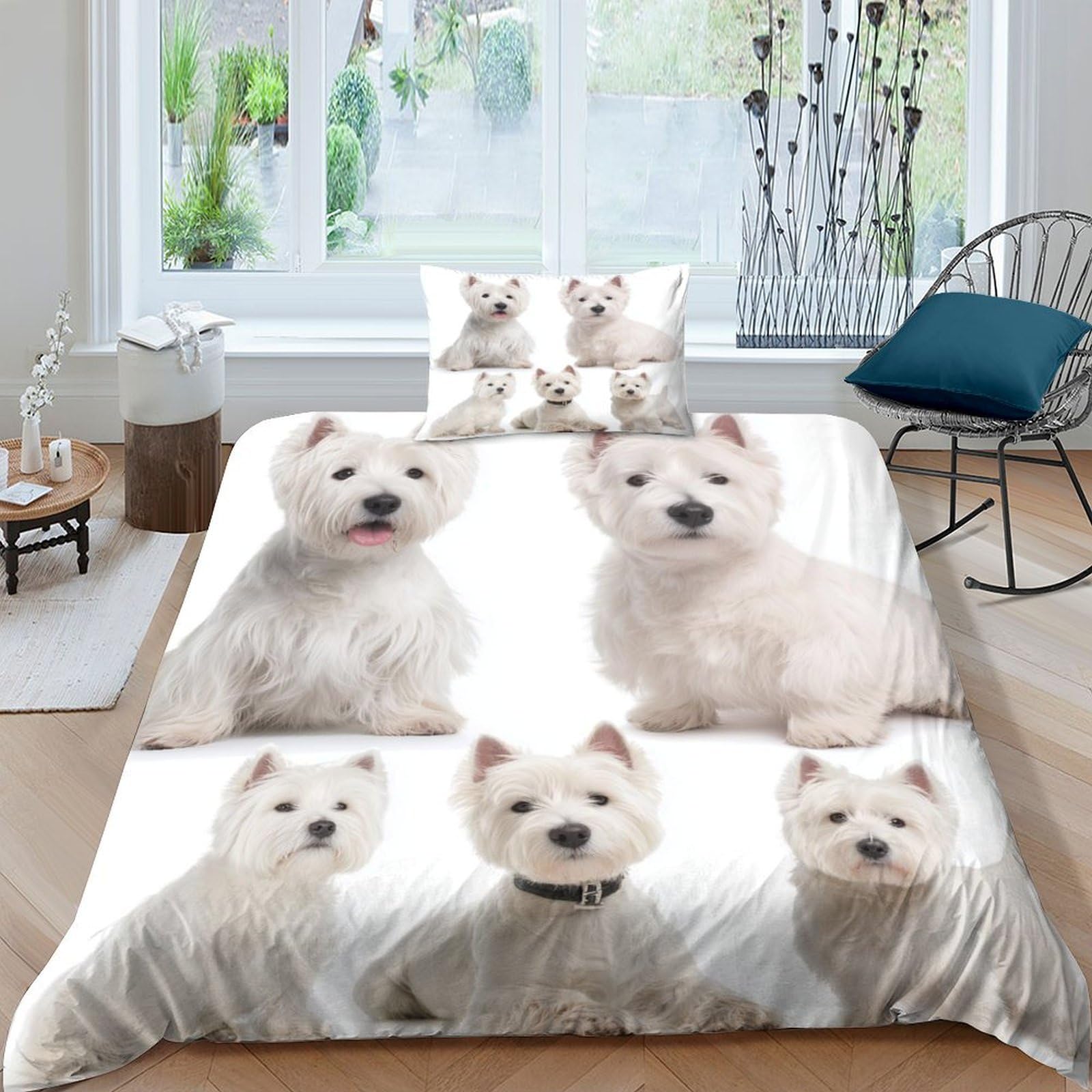 VGPPABC Westie Duvet Cover Sets 3 PCS, Quilt Cover Bedding Bed Covers with Pillowcases with Zipper Closure Ultra Soft Single（135x200cm）