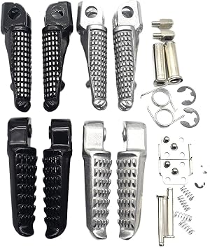 Motorcycle Footrest Motorcycle Front Rear Footrests Foot Pegs For Kawasaki ZX6R ZX636 ZX9R ZX10R ZX14 ZX-14 Z750 Z1000 ZZR1200 GTR1400 ZZR1400 ER6N(Silver Front)