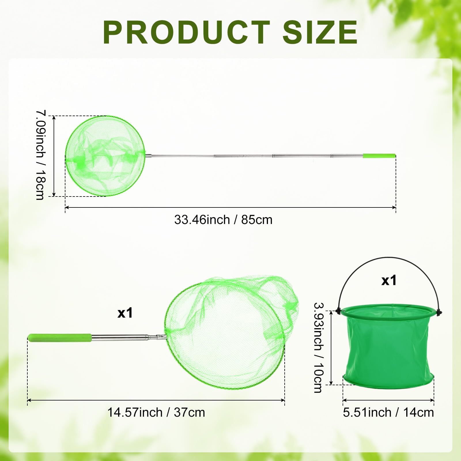 M METERXITY 1 ensemble de filet de pêche télescopique pour adolescents, extensible de 48 cm, poignée réglable, petits filets avec seau pour attraper les insectes/petits poissons/crevettes/aquarium | Manipuler les petits filets avec seau pour attraper les