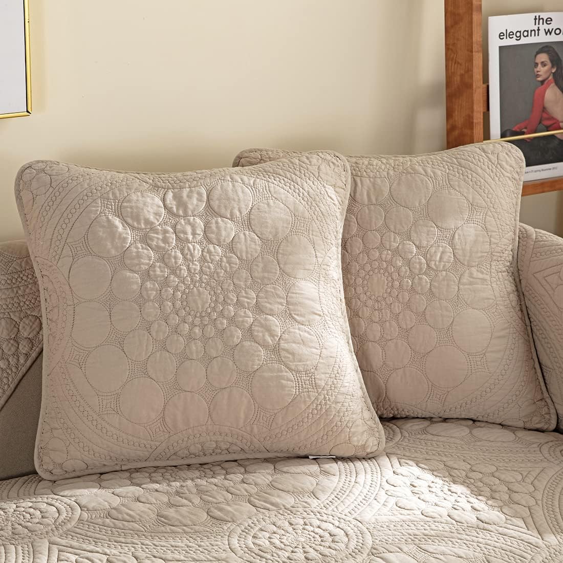 vctops Pack of 2 Boho Circle Embroidery Throw Pillow Covers for Couch Bed Sofa Cotton Quilted Soft Cushion Covers (White,12"x20")