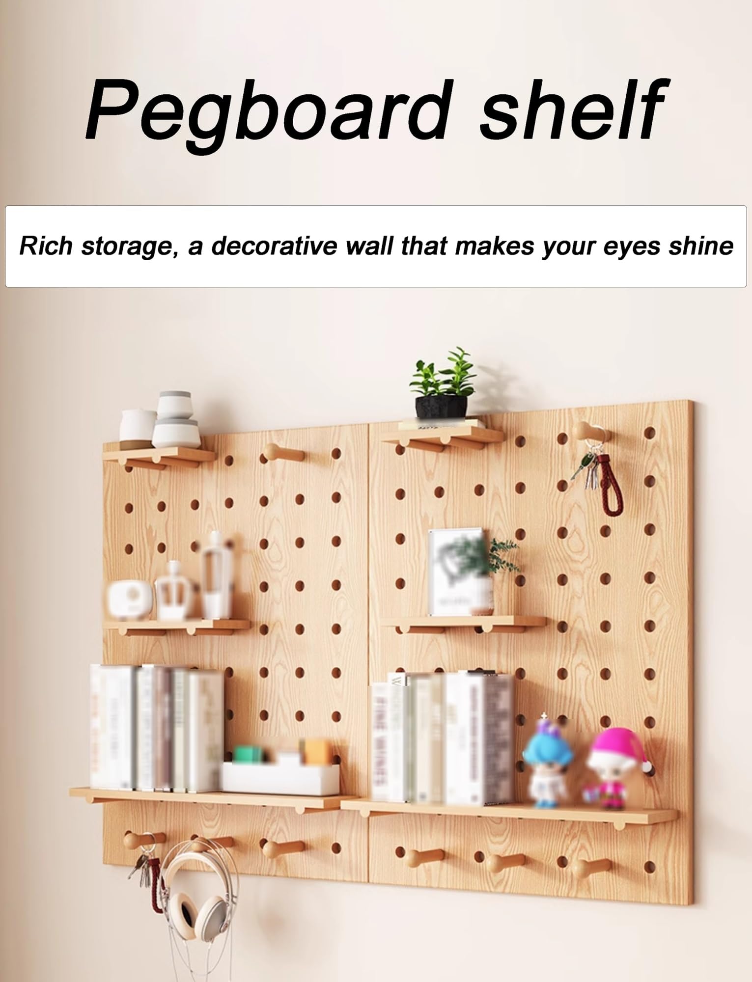 Genérico Tablero perforado personalizable de madera maciza | Organizador de entrada con ganchos, estantes y soportes de pared for porche, lavadero y paredes (3 tamaños)(40x60cm/15.7x23.6in)