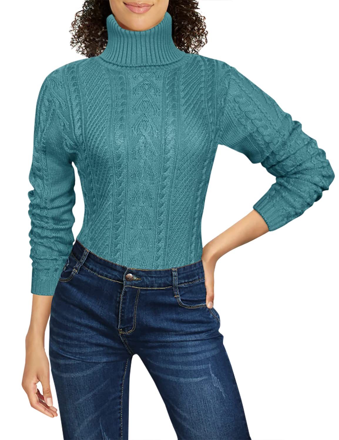 v28 Women Polo Neck Long Slim Fitted Dress Bodycon Turtleneck Cable Knit Sweater