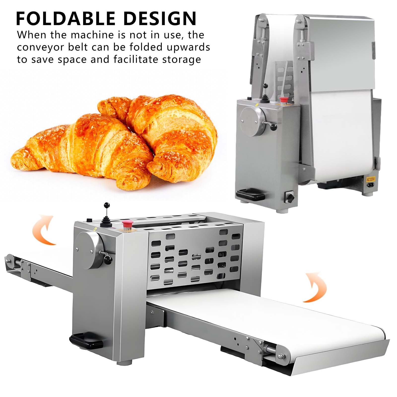 Sfogliatrice elettrica per impasti, pieghevole, reversibile, per cottura professionale, struttura in acciaio inox