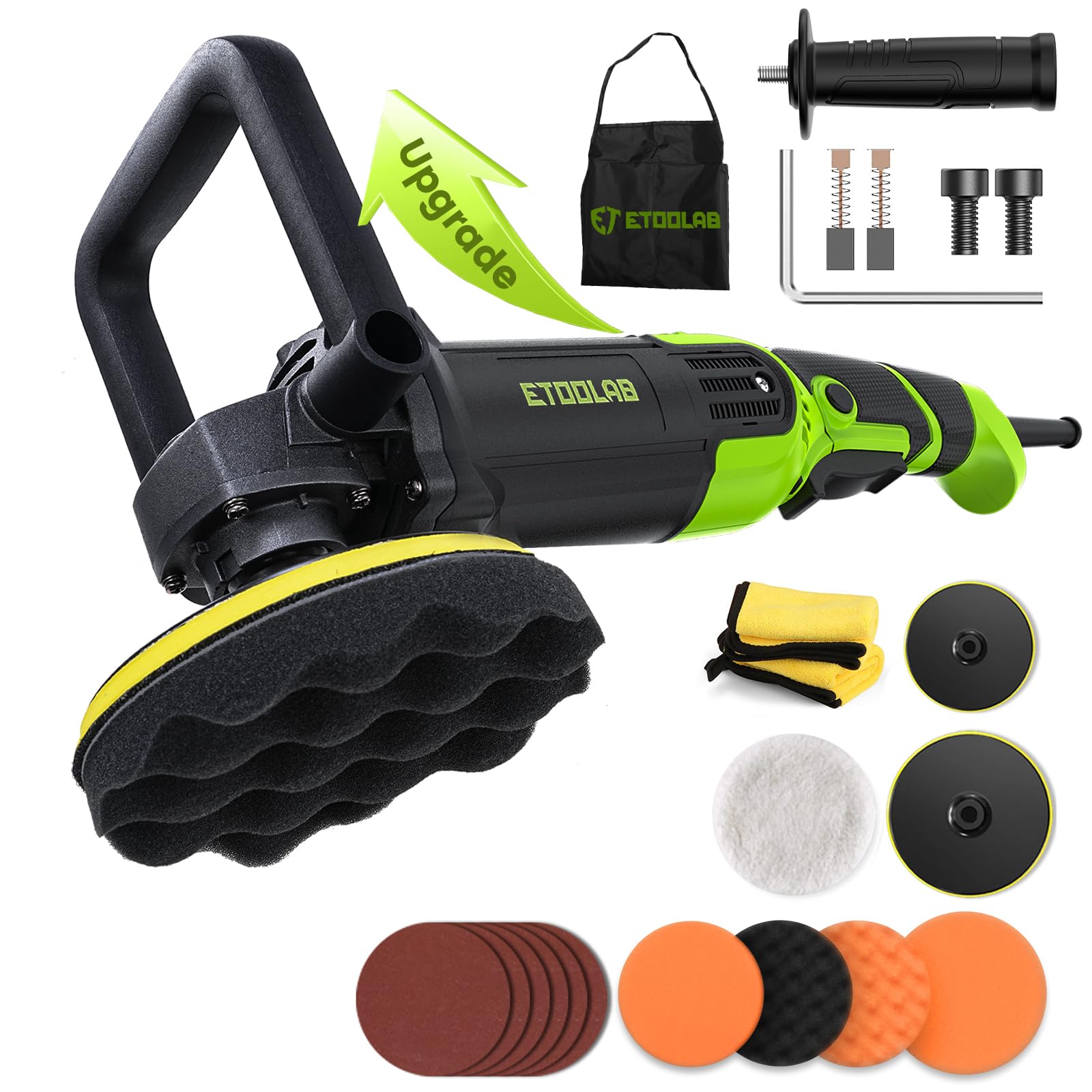 ETOOLAB Upgrade Auto Poliermaschine [2026 Verbessert] 1300W, 7 Variable Geschwindigkeit, 22 tlg, Poliermaschine Set mit 152/178mm Polierpad, für Auto Boot KFZ