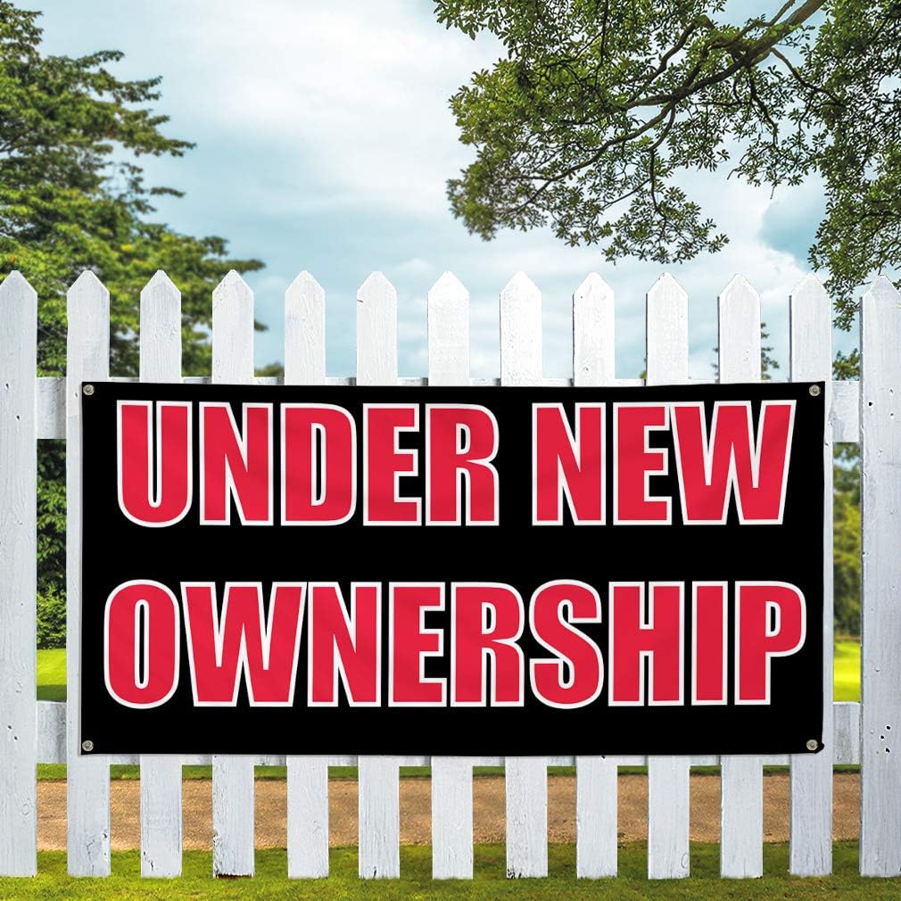 Vinyl Banner Sign Under New Ownership #3 Business Outdoor Marketing Advertising Black - 24inx60in, 4 Grommets, One Banner