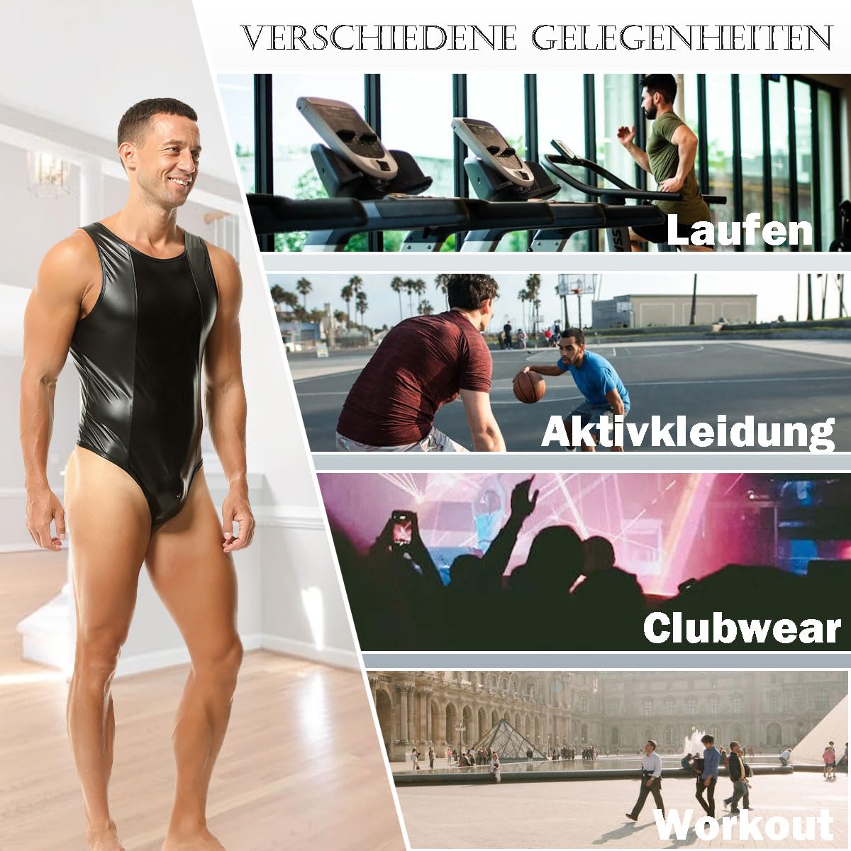 Uomo cuoio wrestling singolo senza maniche Shapewear Slim Fit Bodysuit Party Clubwear Leotard