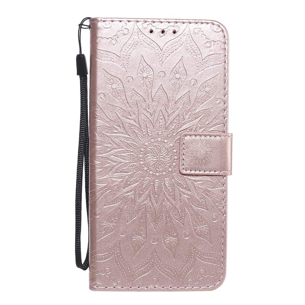 COTDINFORCA Cover Per Oppo A52/A72/A92 – Custodia Flip Portafoglio In PU Con Girasole 3D E Slot Carte (Rosa Oro) - 4
