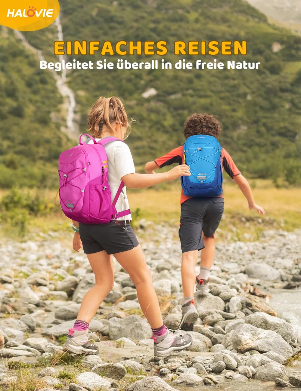 HALOVIE Kinderrucksack 15L Wanderrucksack mit Brustgurt für 6-10 Jährige