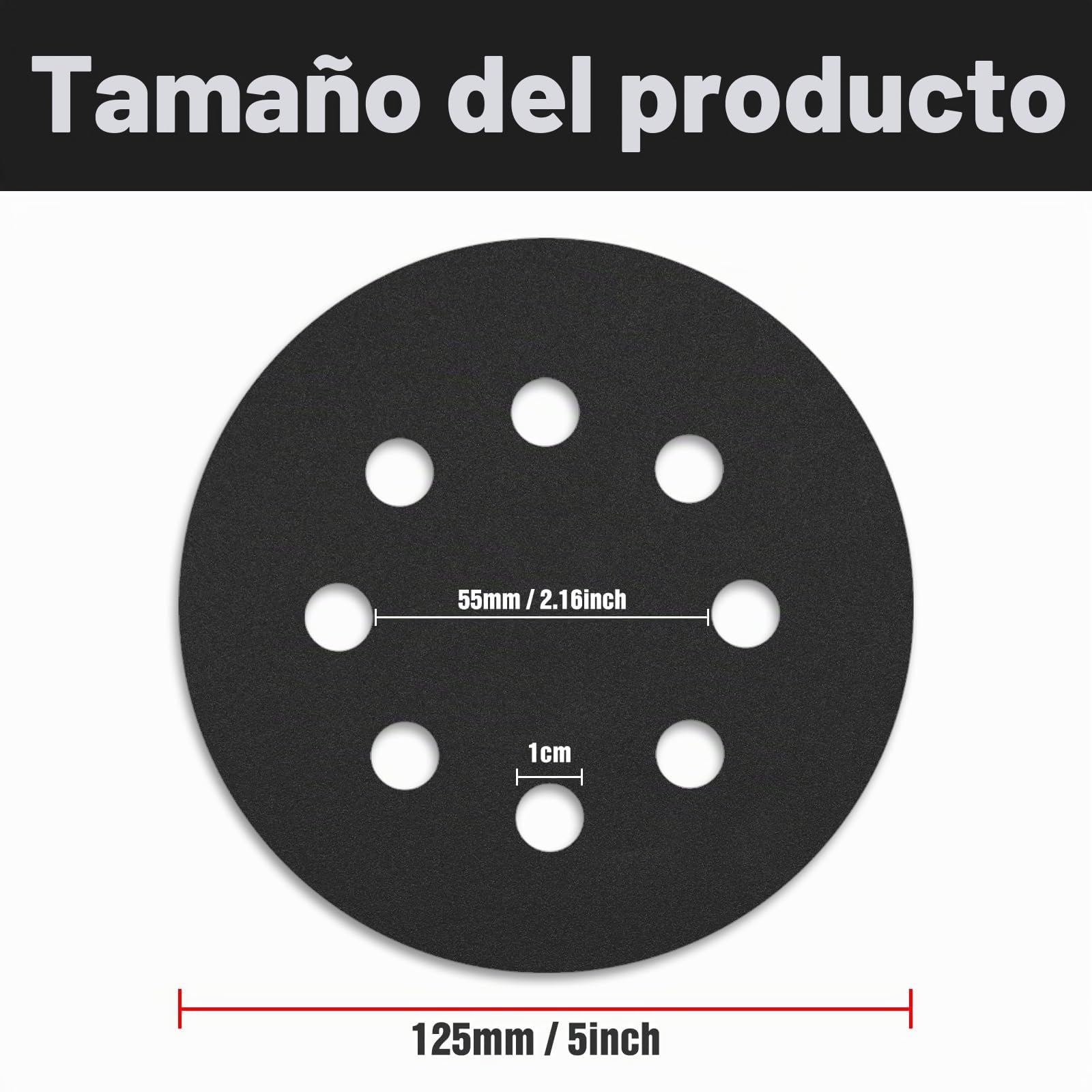 KONGMING 100 Piezas Disco Lija 125 mm húmedo y seco Grano 80 120 180 240 320 400 600 800 1000 2000 8 Agujero carburo de silicio para Lijadora Excéntrica