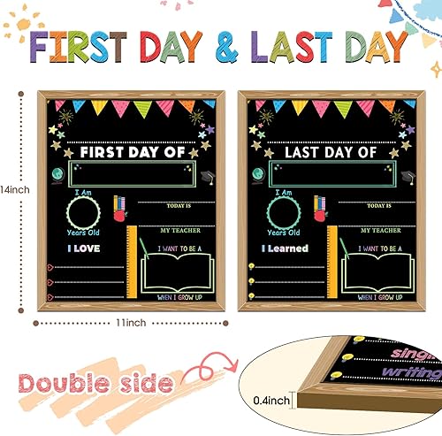 Miniatura 2 de Letrero de primer día de escuela, 14 x 11 pulgadas, de doble cara y reutilizable, para el primer día de escuela, suministros de regreso a escuelas