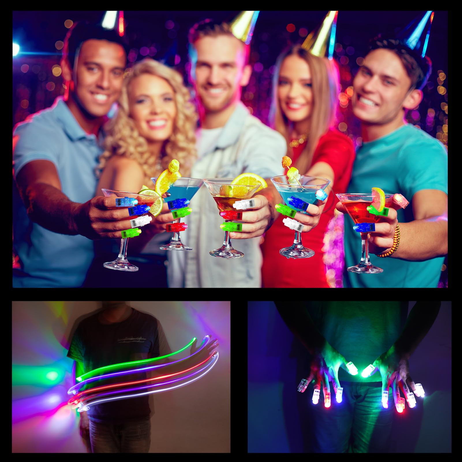 JIZZU 12 Pezzi Bastoncini Luminosi a LED, In Fibra di Vetro + 12 Pezzi a LED con Dito, 3 Modalità di Colore Lampeggiante per Natale, Concerti, Matrimoni, Feste