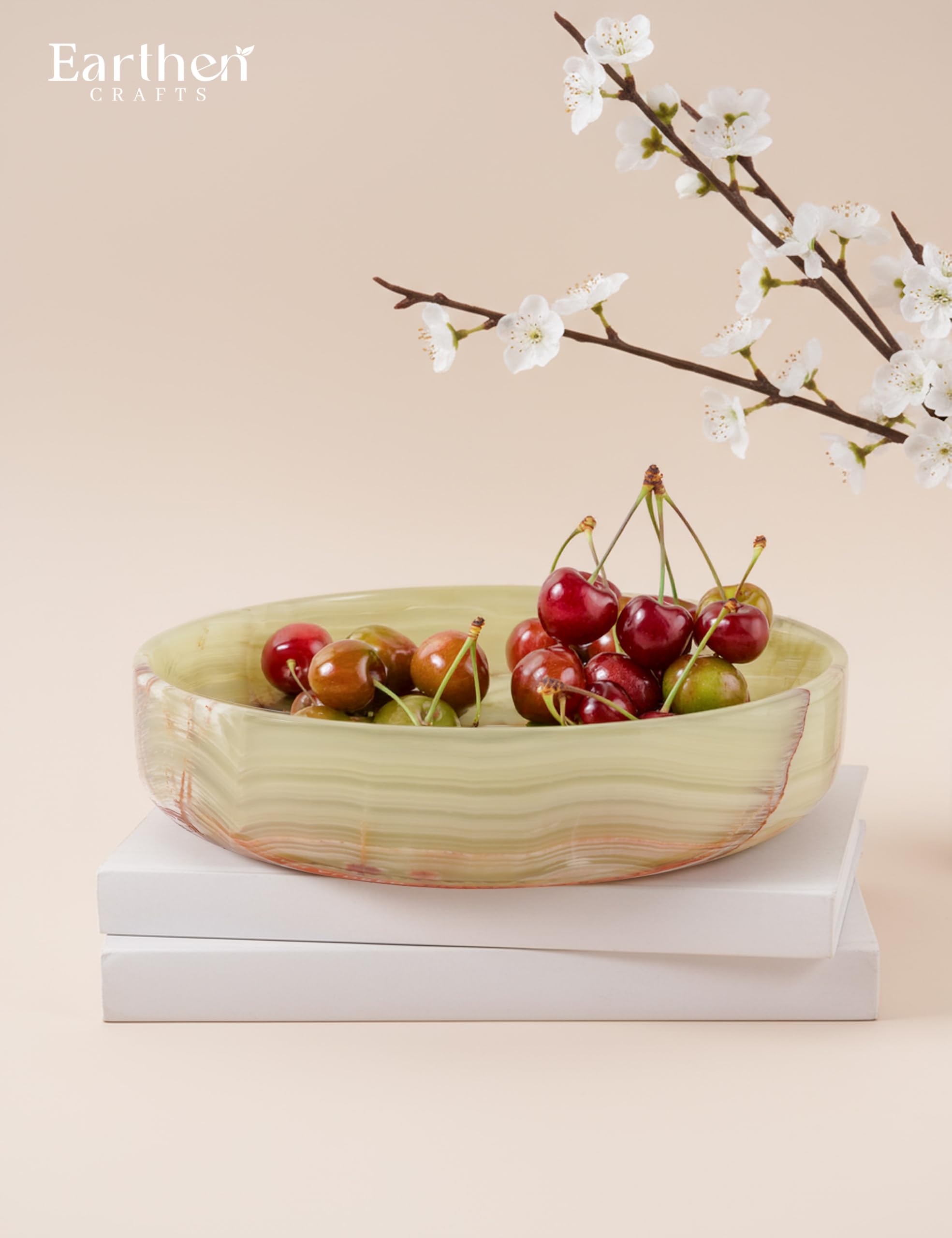 Marmor Servierschale 20,3 cm, Grün Onyx Handgemachte Obstschale für Küchenthek, Dekorativer Obsthalter für Wohnkultur