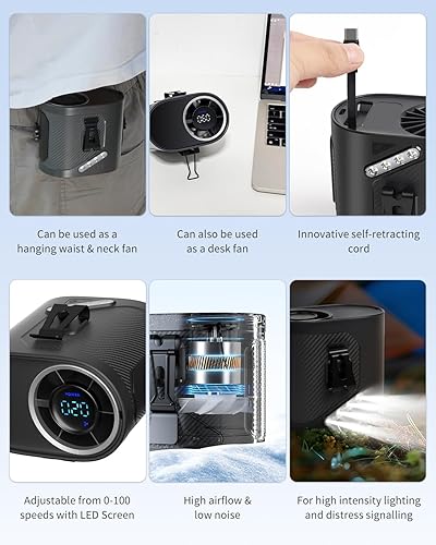 Miniatura 6 de Clip de cintura portátil 2025 y ventilador de cinturón personal, ventilador de camisa recargable con cable integrado ligero y retráctil, flujo de