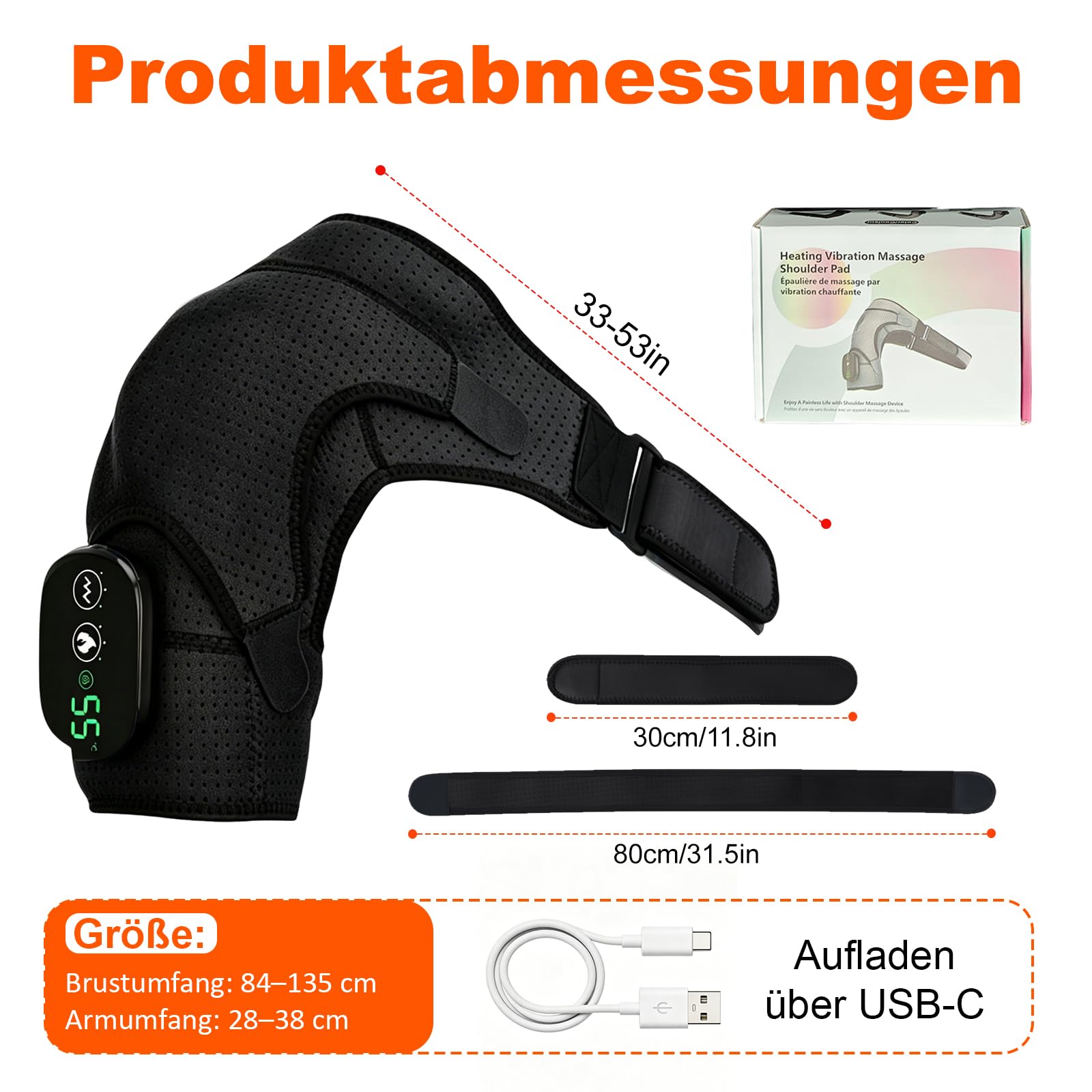 3-in-1 Schultermassager und Schulterheizungspolster mit Massage mit 5 Heizungsstufen und 5 Vibrationsmodi, 5000mAh-Batterie für langlebige Leistung und verstellbarem Design