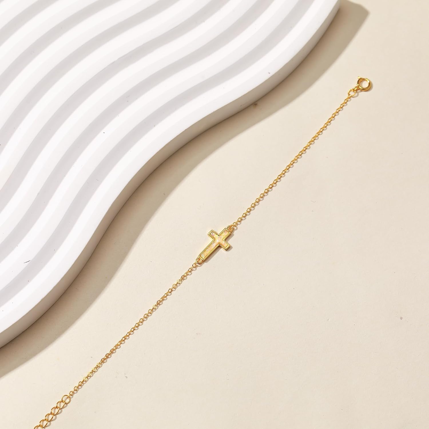 SUYACS 14k Gold Plated Cross Bracelet for Women Dainty 925 Sterling Silver Cubic Zirconia Link Chain Bracelets Religious Christian Birthday Jewelry Gifts for Mom to Daughter - Image 5