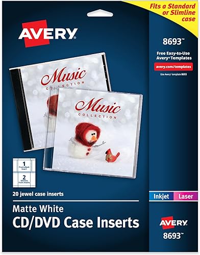 Avery 8693 - Carcasa para CDDVD (20 unidades), color blanco mate