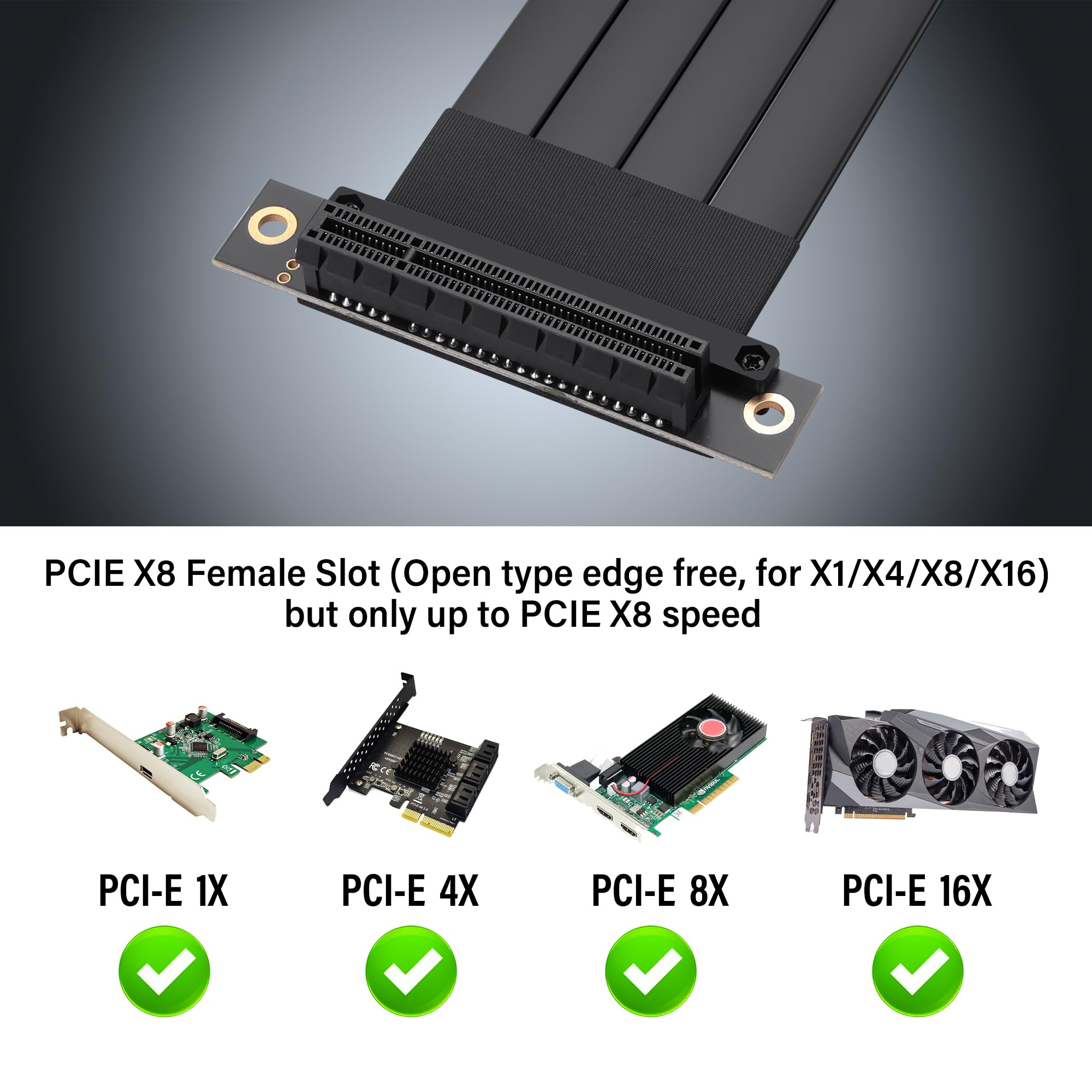 SinLoon Câble d'extension PCIe 3.0 X8 PCI-E 8X mâle vers femelle 25 cm (90 degrés M/F)