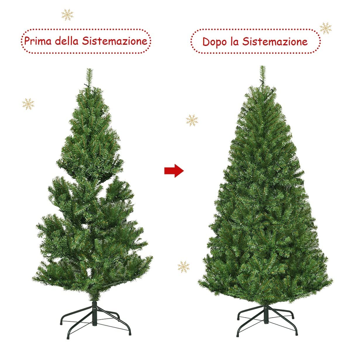 RELAX4LIFE Albero di Natale 180 cm, Artificiale Illuminato, Albero di Natale Illuminato in PVC, con Luce LED e Supporto in Metallo, Verde, Vari Dimensioni