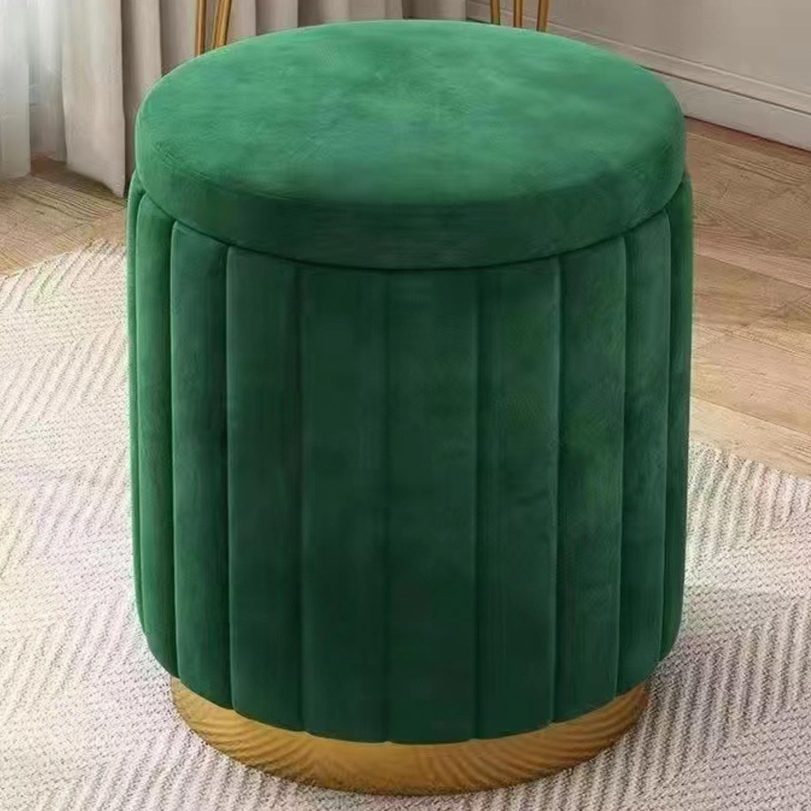 Pouf Contenitore Rotondo in Velluto, Sgabello Moderno con Poggiapiedi E Coperchio Rimovibile, Sgabello Imbottito per Ingresso, Soggiorno, Camera da Letto,Verde