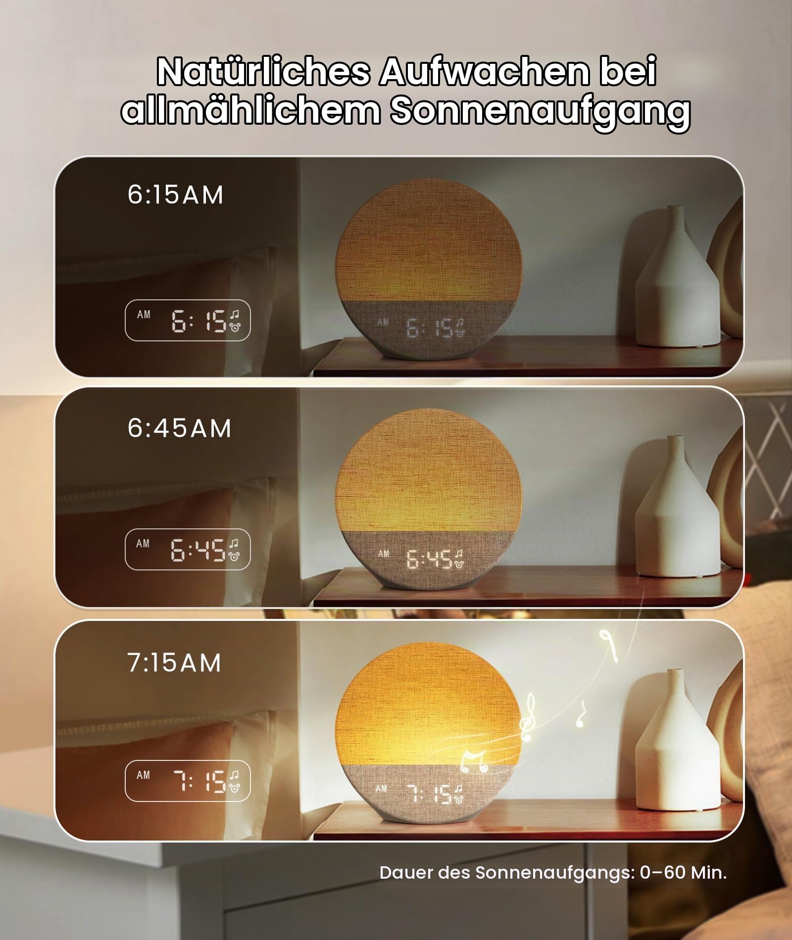 Dreamegg Sunrise 1 Lichtwecker Sonnenaufgang White Noise Machine, 29 Beruhigende Klänge, Anpassbare Schlafroutinen, Weißes Rauschen Gerät Dimmbares Nachtlicht, Wake Up Light Wecker (Khaki)
