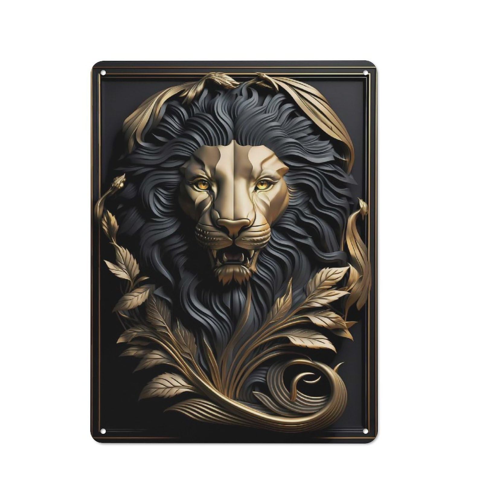 Junmoney Style-11 Metal Wall Sign 40X30cm Featuring Golden King Lion Portrait For Garage Or Workshop, Suited To Diy Enthusiasts