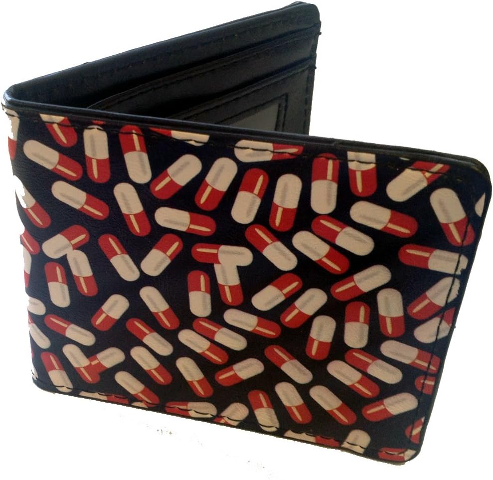 Red & White Medicine Scattered Pills Bi-Fold Wallet