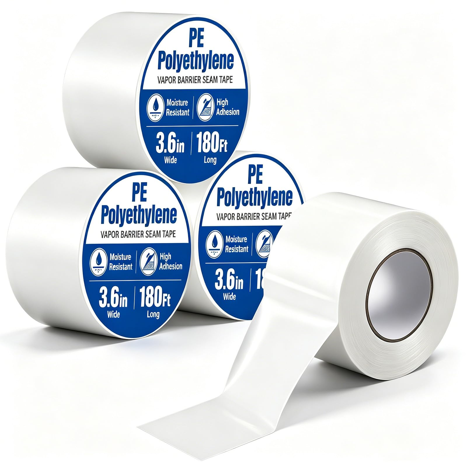 4 rollos de cinta de barrera de vapor, cinta de barrera de humedad de polietileno blanco de 3.6 pulgadas x 185 pies, cintas de costura impermeables para aislamiento de espacio de gateo