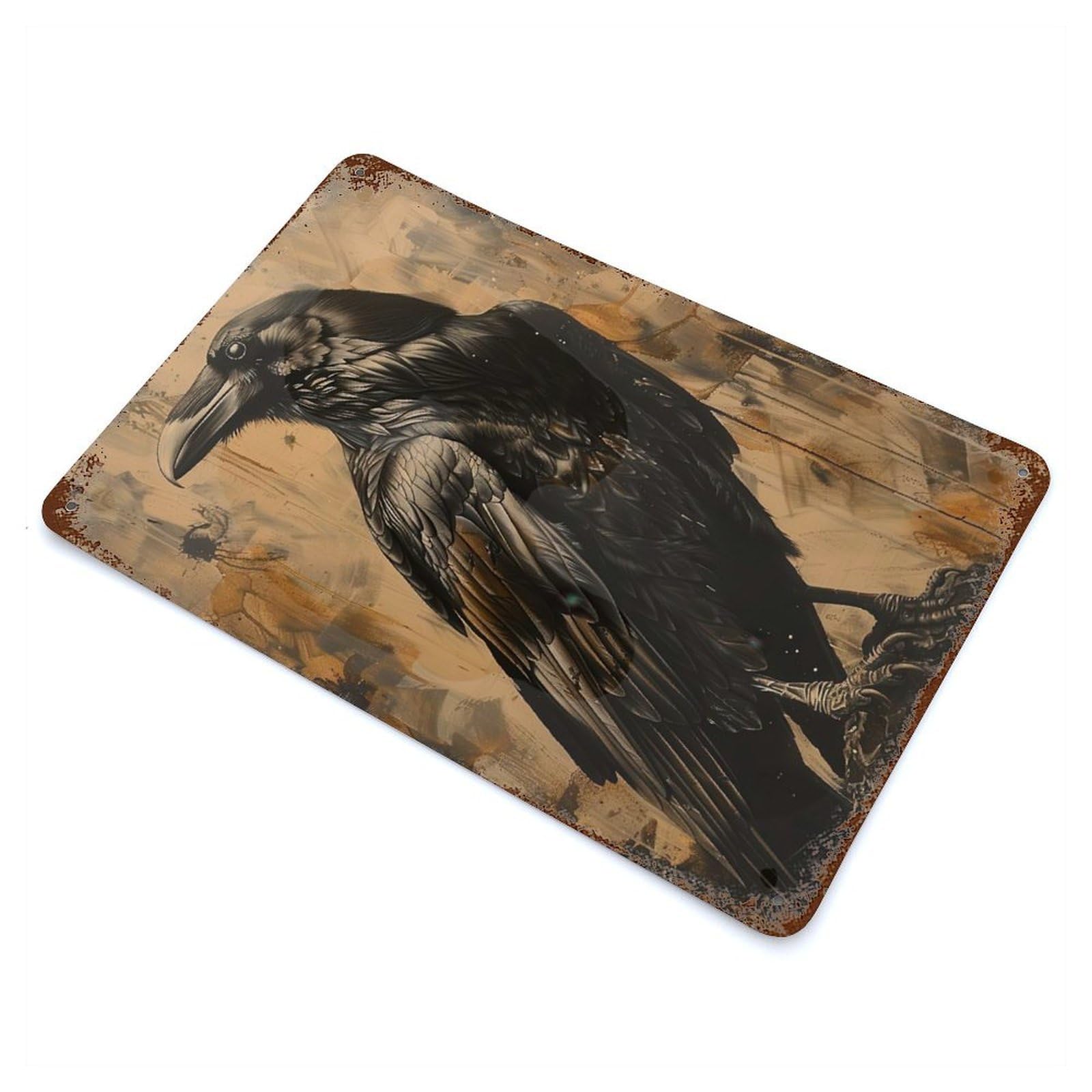Garage Style Ethereal Raven Vintage Rust Metal Sign 11.8"x7.9", Industrial Home Decor for Bar And Workshop