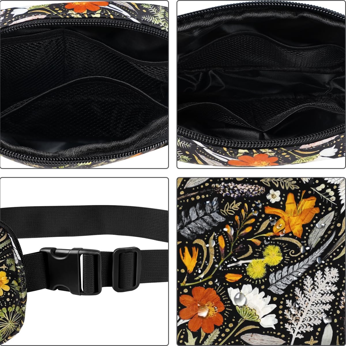 Ultra Lightweight Belt Bag Cute Crossbody Bags for Women Fashion Pattern Waist Packs Waterproof Running Workout Hiking Travel Fanny Pack,Dried Flowers - Image 5