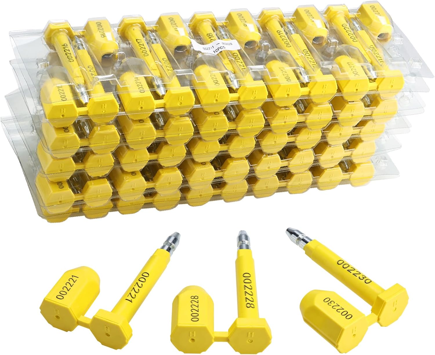 NovelBee 50pcs Bolt Seals for Containers,Metal Seals for Container,Shipping Container Locks,Shipping Seal with Print Progressive Numbering for Cargo Containers,Truck Trailers (Yellow)