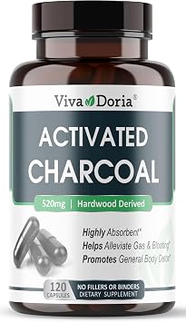 Viva Doria Activated Charcoal 520 mg, 120 Vegetable Capsules