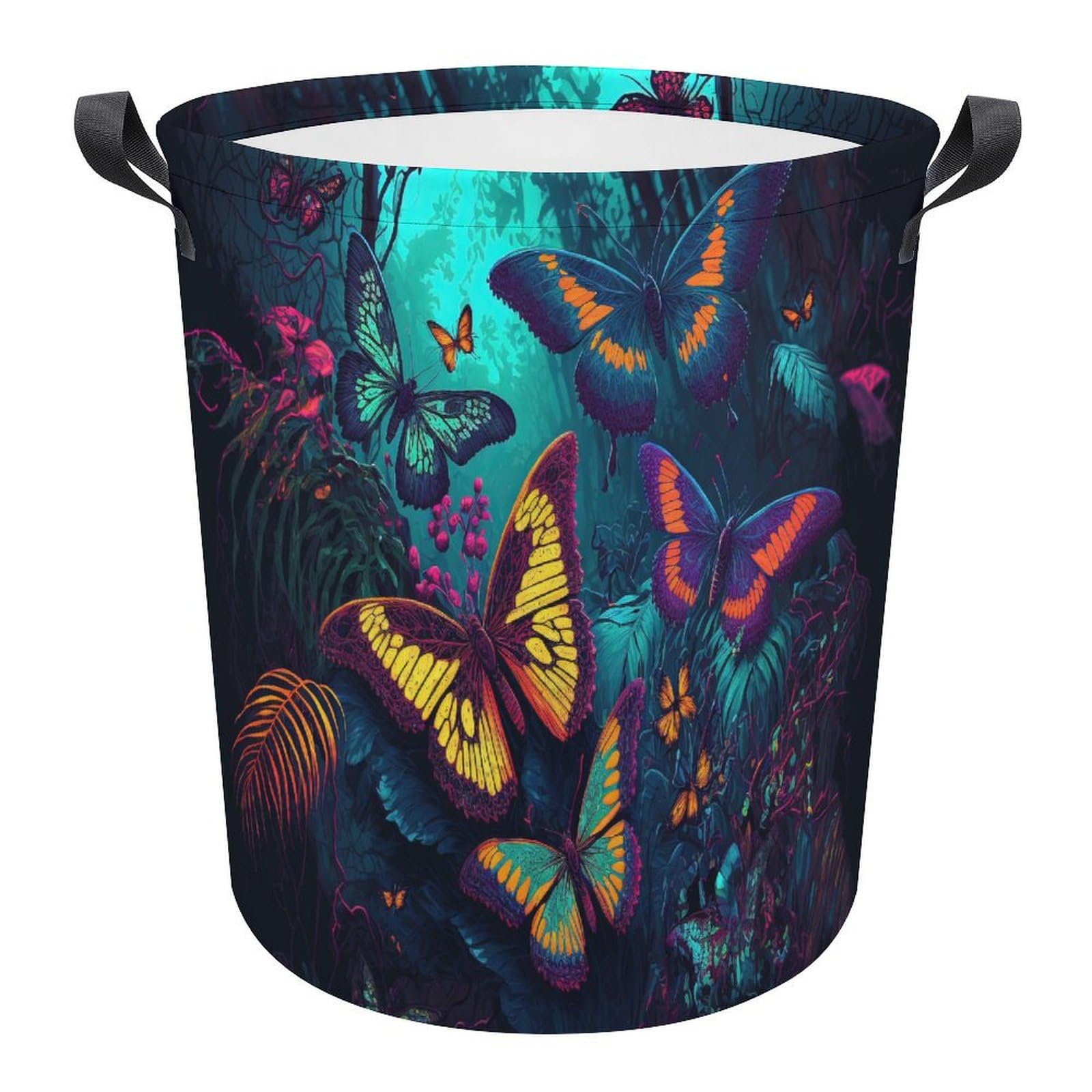 Cesta para la colada mariposa de estilo vintage y cubo ropa sucia impermeable redondo de 34x42cm