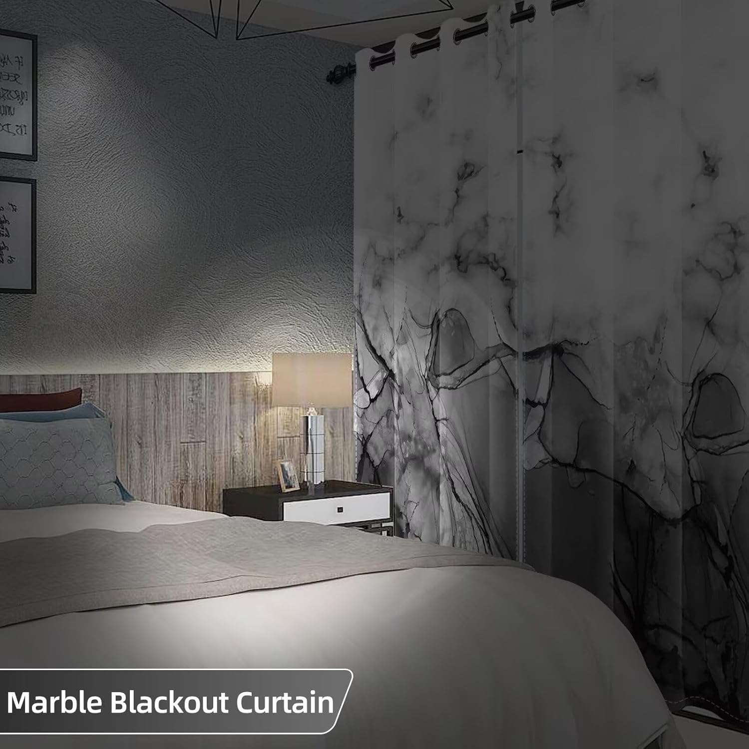 Dark Grey Blackout Curtains 84 inches Long 2 Panel for Bedroom Living Room Ombre Black Marble Modern Ink Art Curtain for Dorm Hotel Room Darkening Grommet Window Drapes 42"x84"
