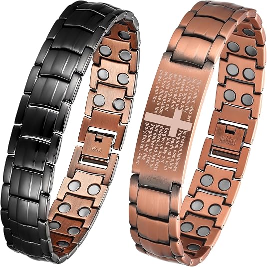 MagEnergy Pulsera de cobre para hombre, 99.9% de cobre puro, pulsera magnética con imanes de doble fila, caja de joyería ajustable para la salud