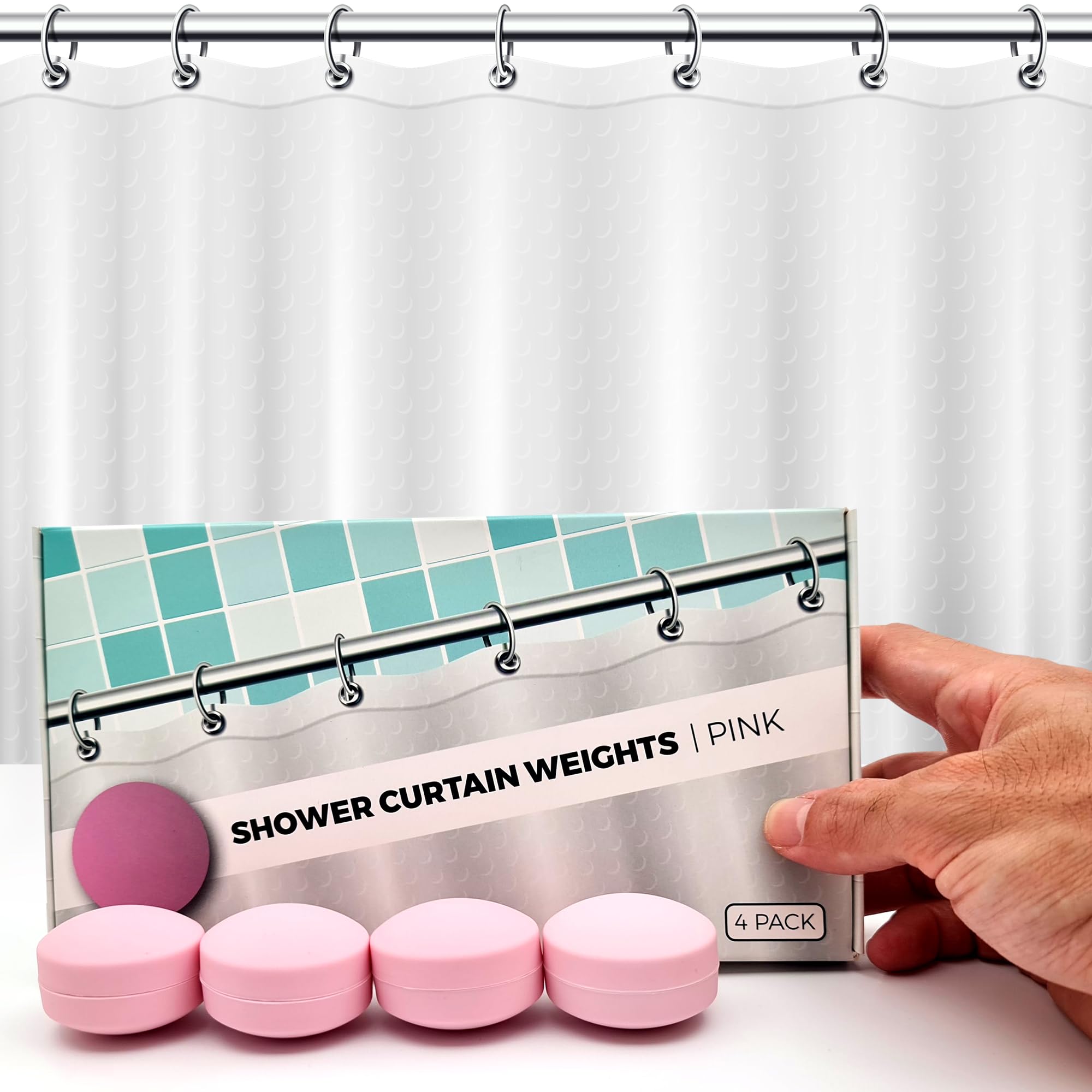 Hmmagnets Pink Powerful Anti-Billowing Magnetic Shower Curtain Weights For Splash-Free Bath Experience - 360° Silicone Wrapped - Will Never Rust - Heavy Magnets Prevent Curtain Liners From Blowing | 4 Pairs |