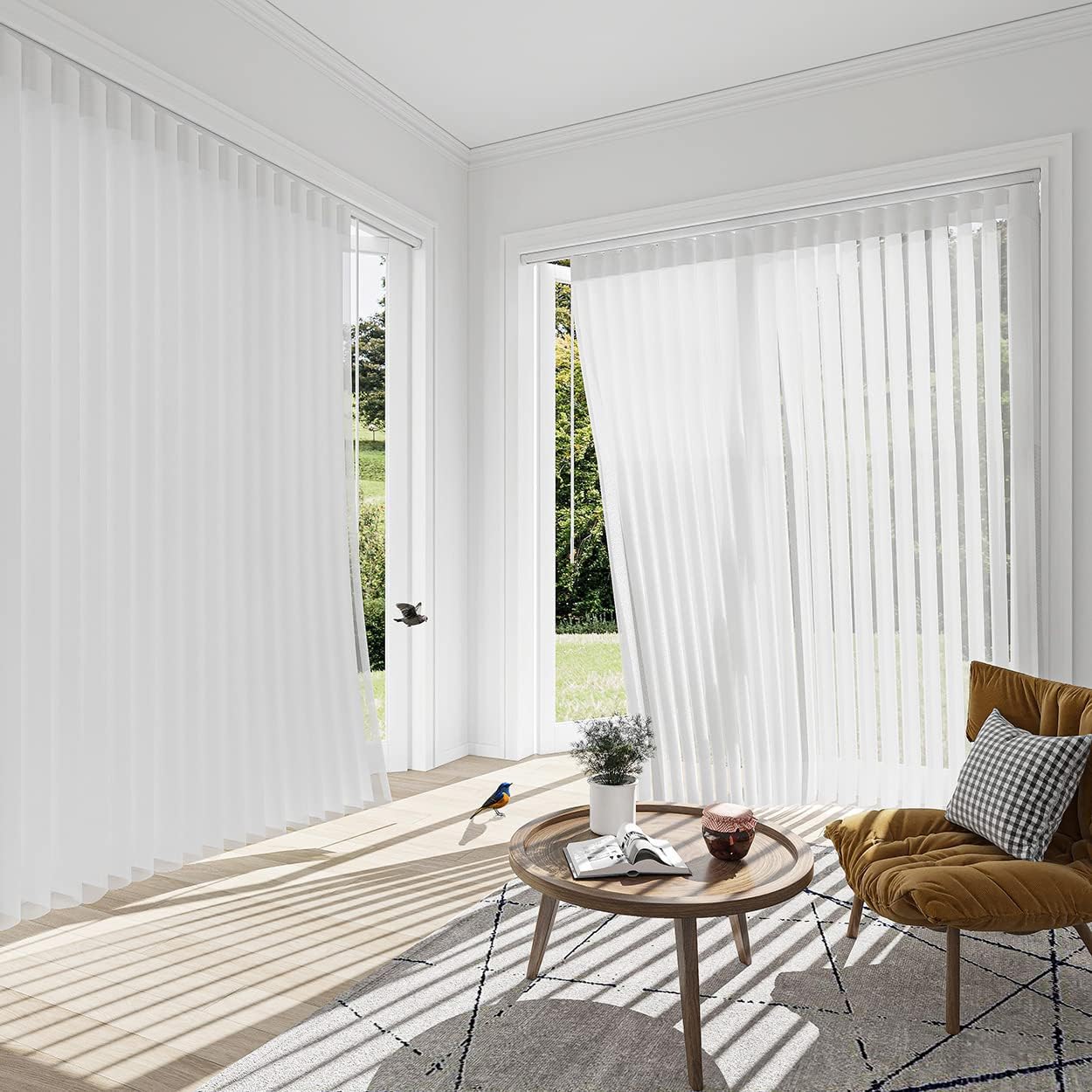 Custom Vertical Blinds Shades Cordless Wand Control Adjust Light, Privacy Light Filtering for Patio Sliding Glass Door, Large Window, French Window, White Blinds, Custom Size