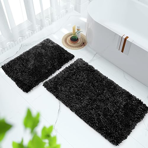 Miniatura 7 de Yimobra Juego de 2 alfombras de baño, alfombra de baño suave y absorbente y alfombra de inodoro en forma de U con respaldo antideslizante, alfombras