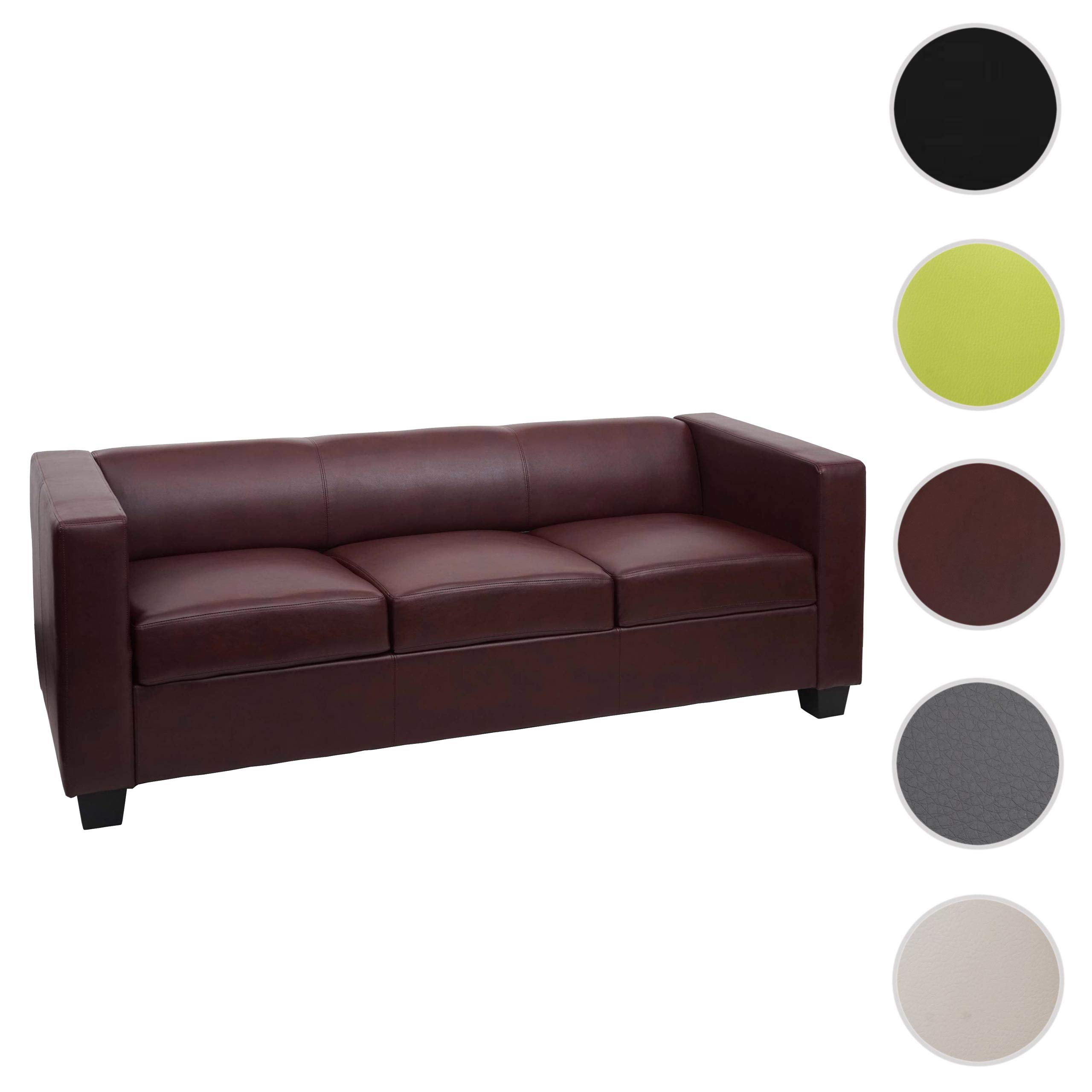 Mendler Divano Sofa 3 posti Lounge Moderno Elegante Serie Lille M65 75x191x70cm - Ecopelle Bordeaux