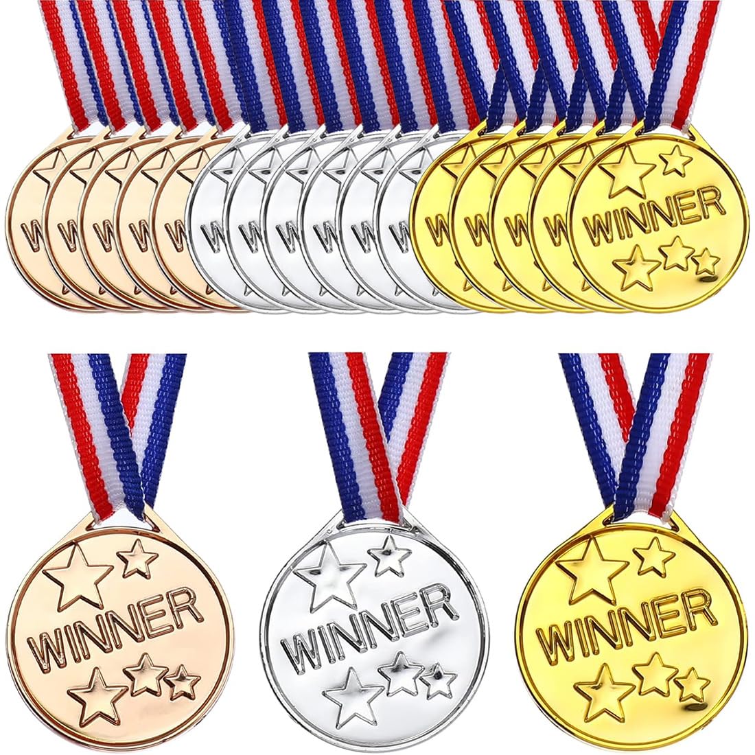 KSJEHW 18 Médailles Olympiades Pour Enfants - Médailles Or Argent Bronze Foot Anniversaire Sport - Diamètre 4 Cm