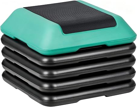F2C Aerobic Step Exercise Platform Stepper with 4 Risers 16" x 16", Adjustable Height 4"-6-8-10-12" Home Gym Workout Equipment, Fitness Exercise Equipment, Workout Stair Stepper