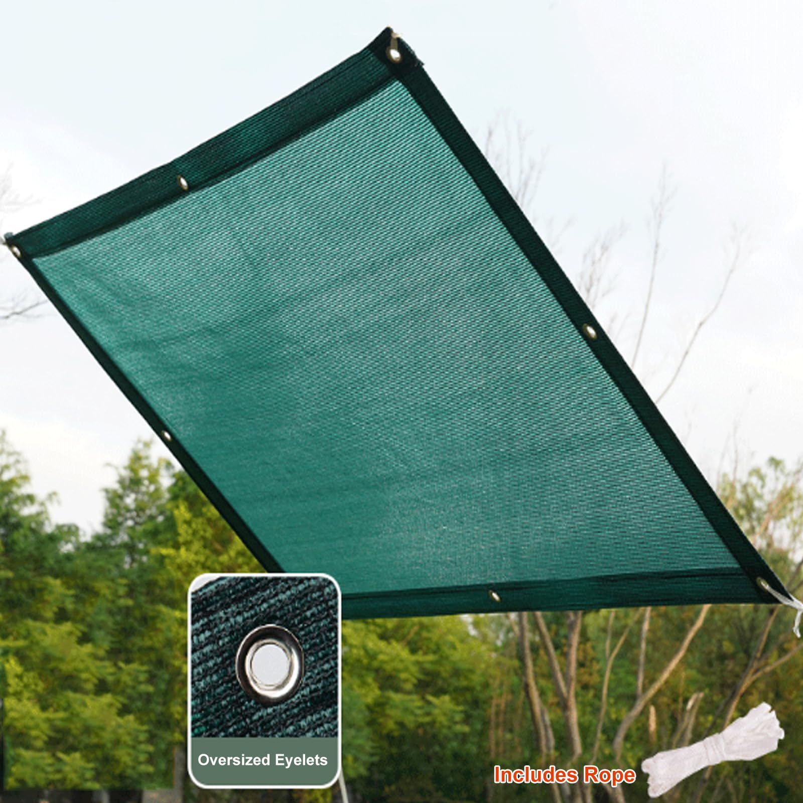 Sun Shade Net,Malla Sombreadora con Ojales,Bloqueador Solar Sombra Paño Ligera y Transpirable,Tasa de Sombreado 90%,Malla de Ocultación para Patio/Azotea/Garden (7x10m)