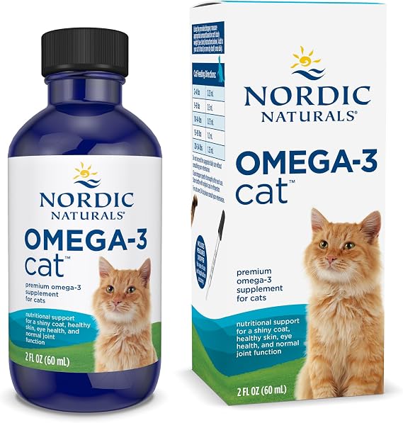 Nordic Naturals Omega-3 Fish Oil for Cats, w/EPA & DHA, Liquid - 2oz | 304mg Omega-3 per mL for healthy skin & coat. Reduces shedding, improves shine. Easy liquid format mixes with food. Non-GMO
