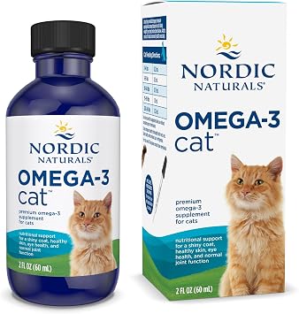 Nordic Naturals Omega-3 Fish Oil for Cats, w/EPA & DHA, Liquid - 2oz | 304mg Omega-3 per mL for healthy skin & coat. Reduces shedding, improves shine. Easy liquid format mixes with food. Non-GMO