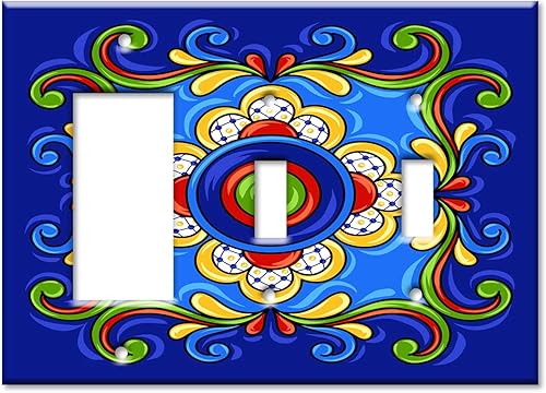Miniatura 7 de Art Plates - Placa decorativa para interruptor de luz - Placa decorativa de pared de metal - Decoración de 1 banda - Azulejo Talavera mexicano azul