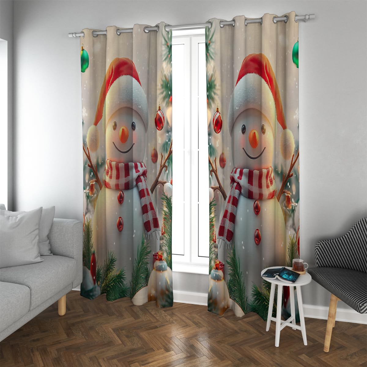 Urocze Zasłony Zaciemniające Zima Pokój Lalki Śnieg Pokój Śniegu Śnieg Zasłony Poliester Przedszkole Nastolatek 2 Panele (W140xD240cm każdy)