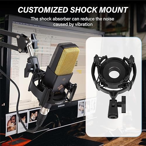 Miniatura 6 de XLR - Micrófono cardioide profesional de condensador de estudio cardioide de 0.98 pulgadas (0.984 in) de diafragma grande, kit de micrófono para