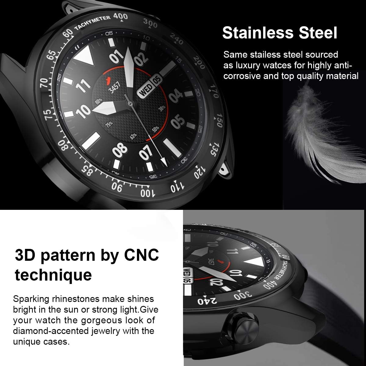 [2 Pack] JZK Samsung Galaxy Watch 3 45mm Bezel Ring Styling Cover,Adhesive Cover Anti Scratch & Collision Protector Bezel Loop+Protector Case for Samsung Galaxy Watch 3 45mm Accessories