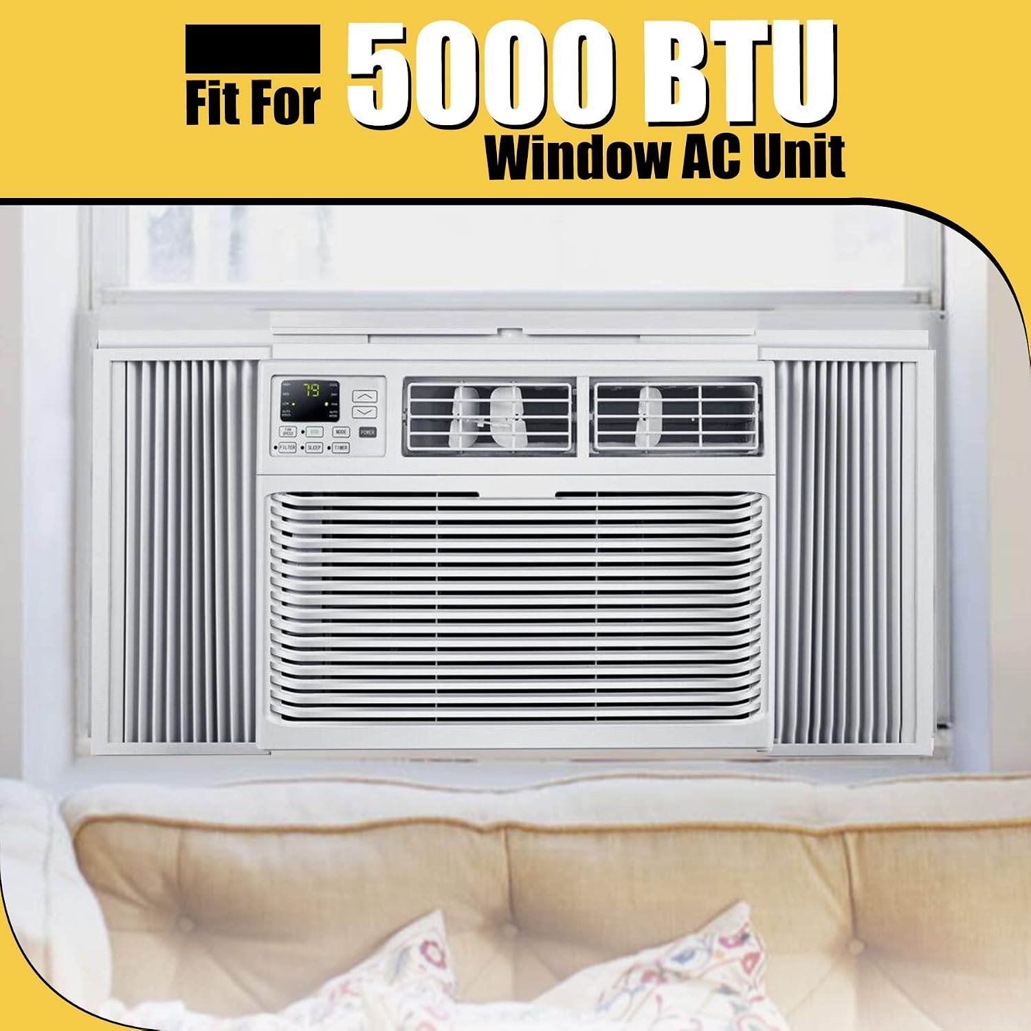 Window AC Side Panel with Frame Set,Air Conditioner Accordion Filler Curtain Replacement Kit,Fits Most 5000 BTU Window Air Conditioner Units,White